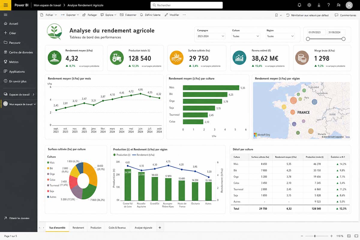 Formation Power BI professionnelle avec tableau de bord et visualisations de données
